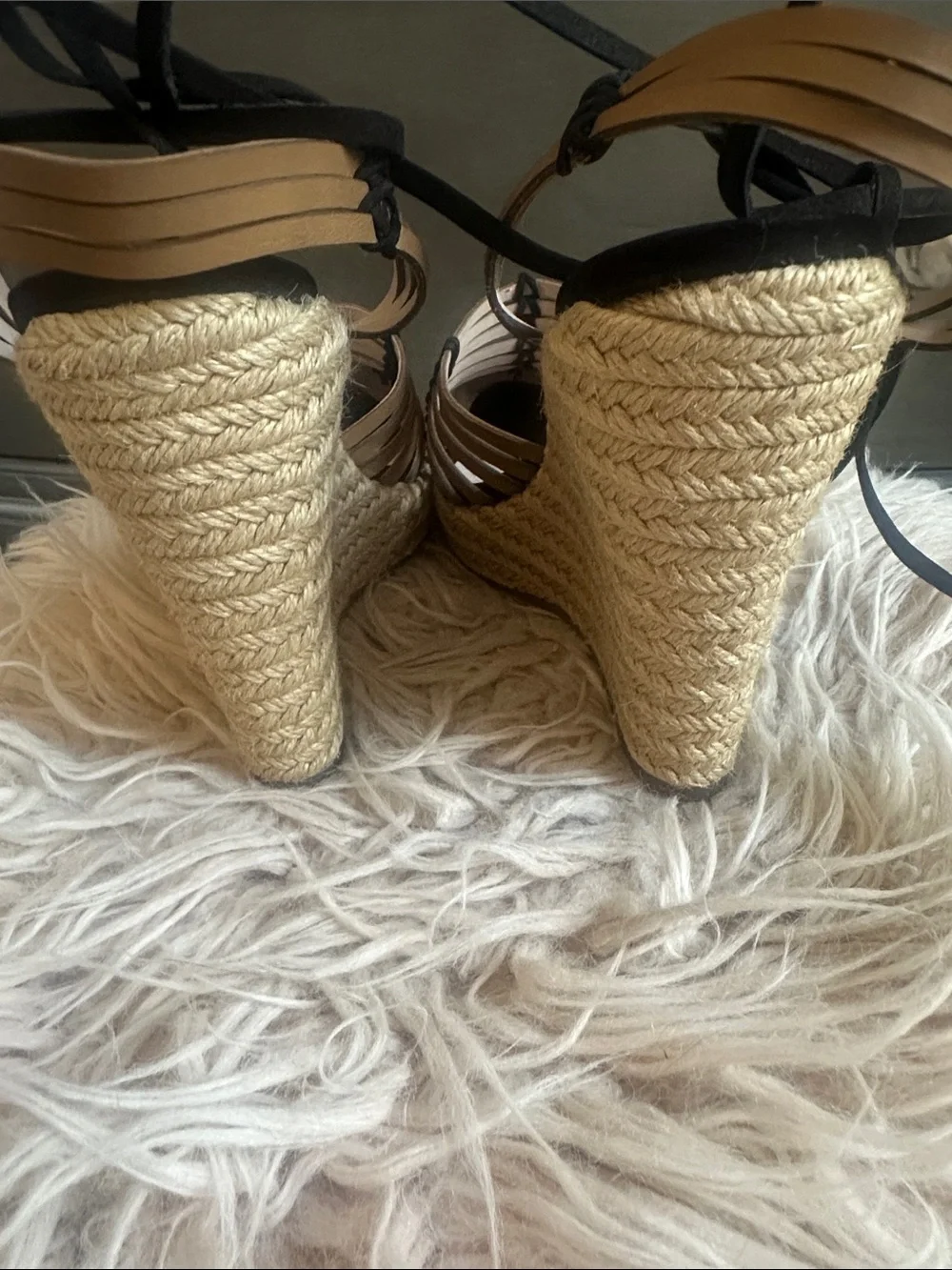 SCHUTZ Tan and Black Lace-Up Espadrille Sandals